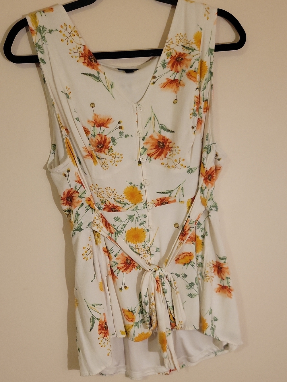 torrid White Floral Tie-Back Blouse with Orange and Yellow Flowers